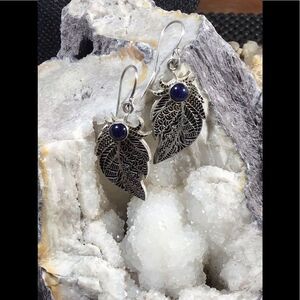 Blue Sodalite Stone & Sterling Silver Feather Earrings, NEW